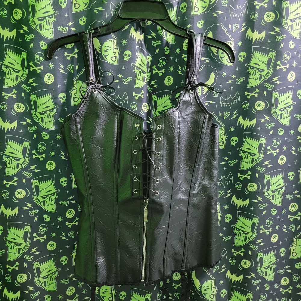 NWT Black Boned Bustier Corset with Garters